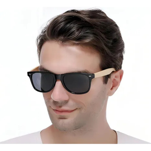 Lentes Gafas Sol Bambu Madera Hombre Mujer Unisex Bambu Espejo Beige Negro Negro Beige