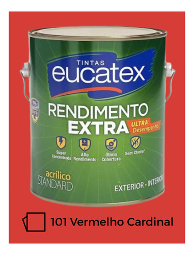 Tinta Interna E Externa Eucatex Rendimento Extra - 3,6 Gl Vermelho Cardinal