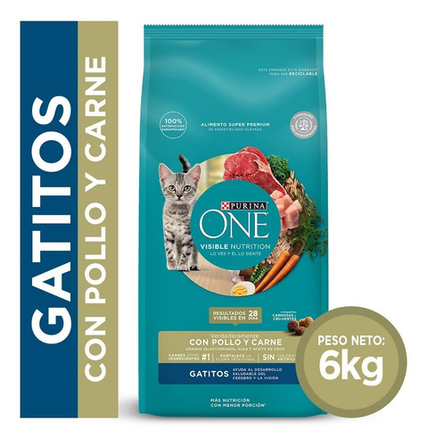 Imagen 1 de 7 de Alimento Seco Para Gato Purina® One® Gatito Pollo Y Carne 6k