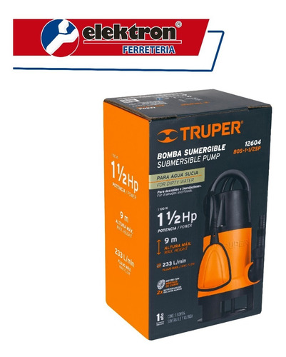 Imagen 2 de 3 de Bomba Sumergible Plástica Para Agua Sucia 1-1/2 Hp, Truper