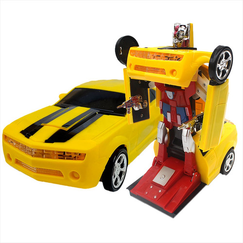 Carrinho Bate Volta Vira Robo Transformers Luz E Som Menino Cor Amarelo Personagem Camaro Bublebee