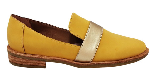 Zapato Mocasín Punta Mujer Tali Amarillo Ecocuero Faja Croco