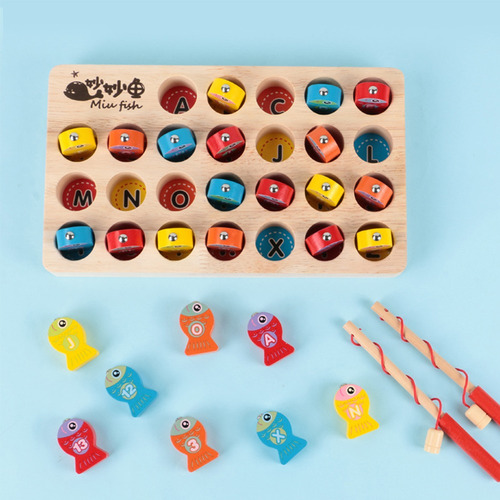 Juego De Pesca Magnético De Madera Montessori Número Y Letra