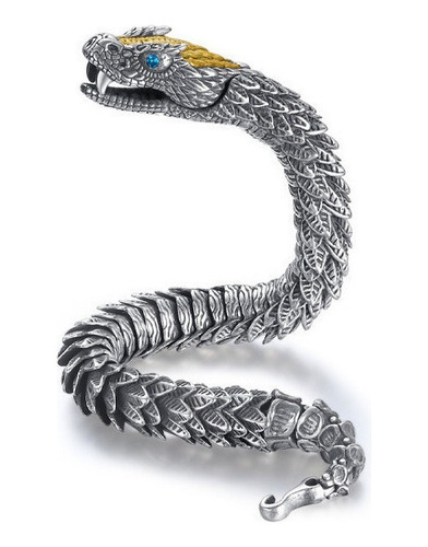 Pulsera De Serpiente Real Hecha A Mano En Plata De Ley