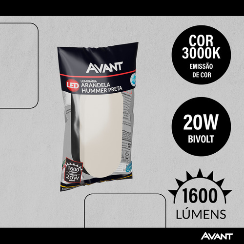 Arandela Externa Parede Led Integrado Tartaruga Hummer Evo 20w 3000k Luz Branco Quente 127/220v Ip65 Cor Preto Cod: 157940970 Avant