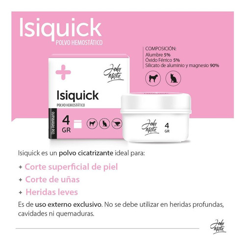 Polvo Cauterizador De Uñas Para Mascota Isiquick Hemostático