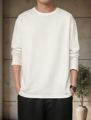Camiseta Casual De Manga Larga De Algodón Puro Para Hombre