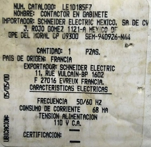 Le1-d185f7 Telemecanique Arrancador Magnético Eléctrico
