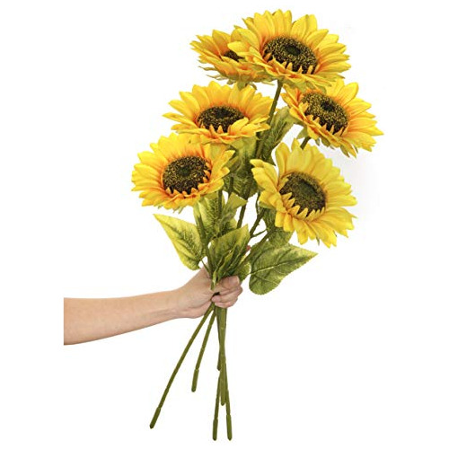 6 Piezas De Girasoles Artificiales Grandes, Flores Fals...