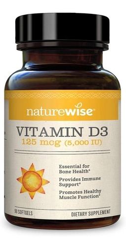 Naturewise Vitamina D3 125mcg 5000iu 90 Cápsulas