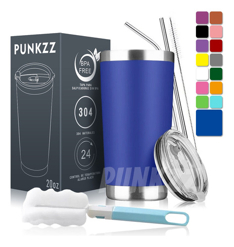 Vaso Térmico Punkzz 20oz Acero Inoxidable Popote Y Cepillo