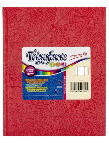 Cuaderno Triunfante 123 Tipo Abc X 50 Hjs Cuadriculadas Color Rojo