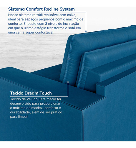 Sofá Cama Retrátil E Reclinável 4 Lugares 280cm Em Wt