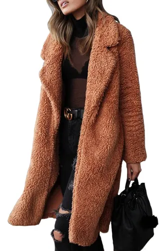 Abrigo Pare Mujer Sherpa Solapa De Larga Top Felpa Invierno