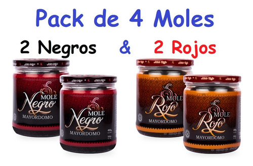 Pack De 4 Moles, 2rojo Y 2negro Oaxaqueño Mayordomo 450g C/u