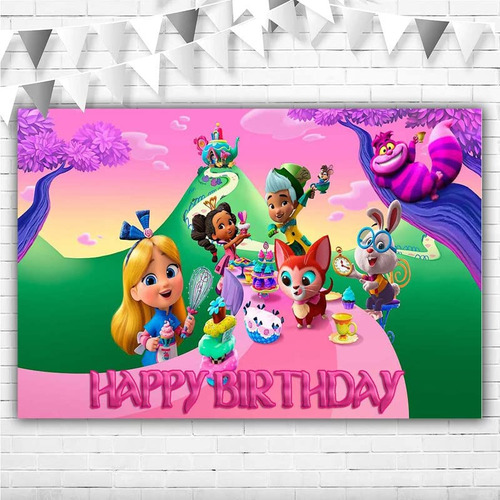 Cartel Cumpleaño Alice Wonderland Bakery 5 X 3 Pie Color Te