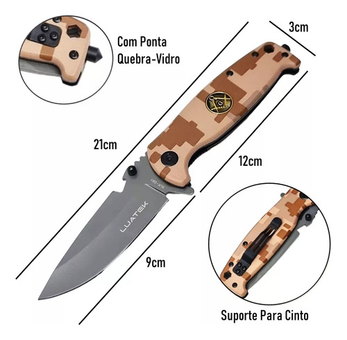 Canivete Camuflado Marrom Com + Quebra Vidros Slk-d2