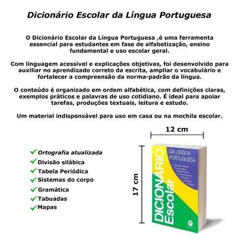 Dicionário Escolar Da Língua Portuguesa - 6 Unidades | Frete grátis