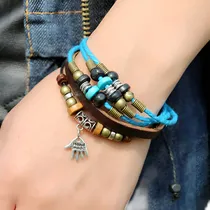 Comprar Brazalete De Pulsera Con Cuentas De Brazalete De Cuero Trenz