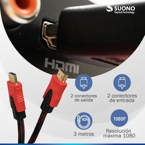 Cable Hdmi 4k 2m Uhd Doble Filtro Mallado Punta Dorada