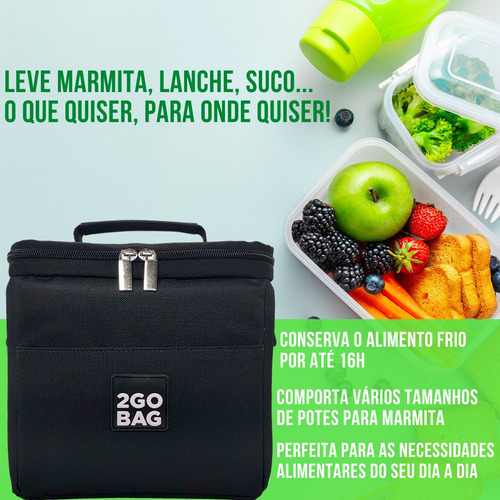 Imagem 2 de 7 de Bolsa Mochilinha Térmica Lanches Potes Fit 2gobag Mini Black