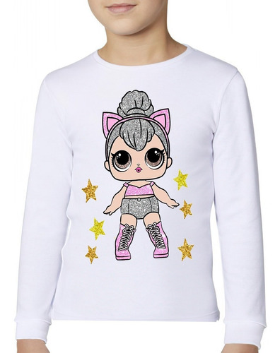 Polera Manga Larga Niña Muñeca Lol Estrellas 100% Algodón