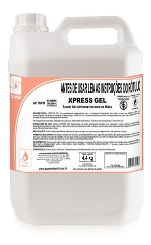 Álcool Gel - Xpress Gel Antisséptico Para As Mãos Spartan Fragrância Sem perfume