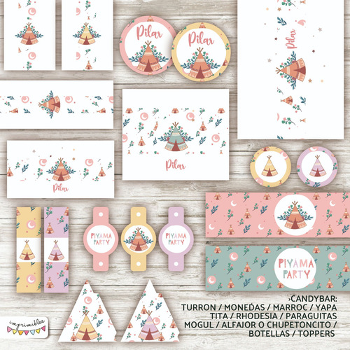Kit Imprimible Piyama Party Carpas Tipi