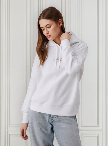 Polerón Mujer Felpa Bordado Blanco Calvin Klein