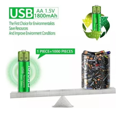Pack 4 Pilas Aa Ion Litio Recargables Usb 1.5v Doble A