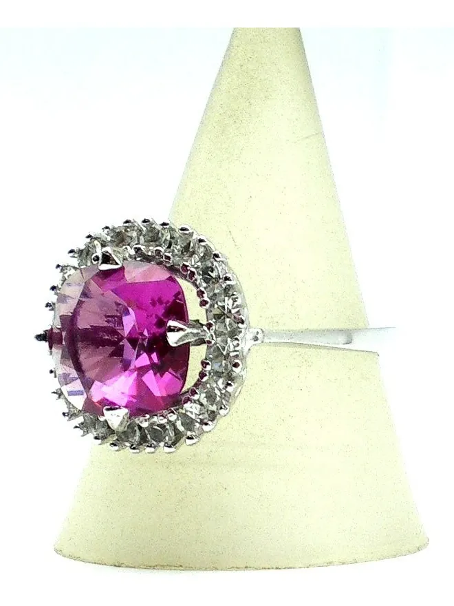 Anillo De Plata 925 Zafiro Rosa Y Circones