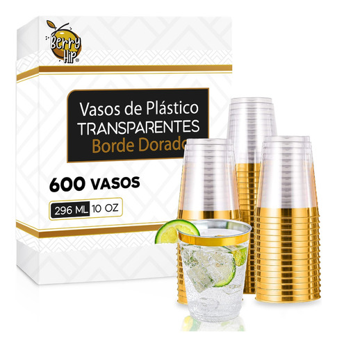 600 Vasos Desechables Elegantes Plástico, 10 Oz Para Fiesta