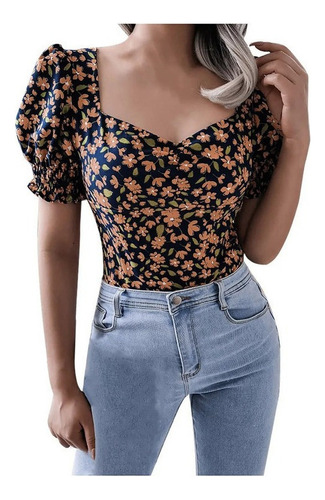 Camisa De Gasa Con Cuello Cuadrado Linterna Top De Mujer