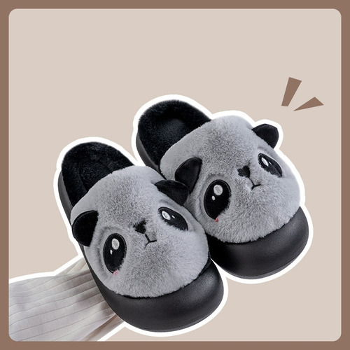 Chinelos De Pelucia De Sola Grossa En Forma De Panda [u]