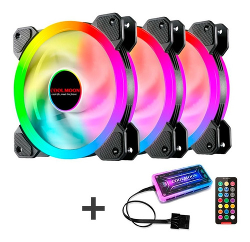 Kit 3 Ventilador Fan Cooler Cpu Led Rgb 12cm Control Remoto