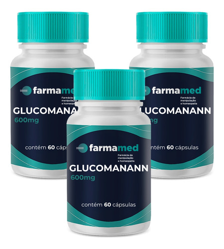 Glucomanann 600mg 3 Potes C/ 60 Capsulas Sabor Sem Sabor