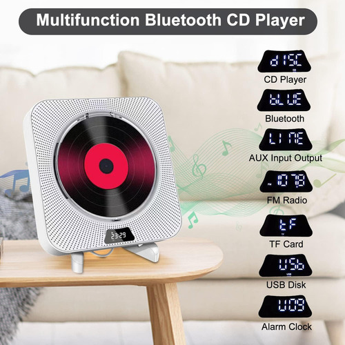 Leitor De Cd Portátil De Parede Com Controle Remoto E Rádio