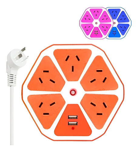 Zapatilla Toma Corriente 2 Usb Multiple Universal Alargue Co Naranja