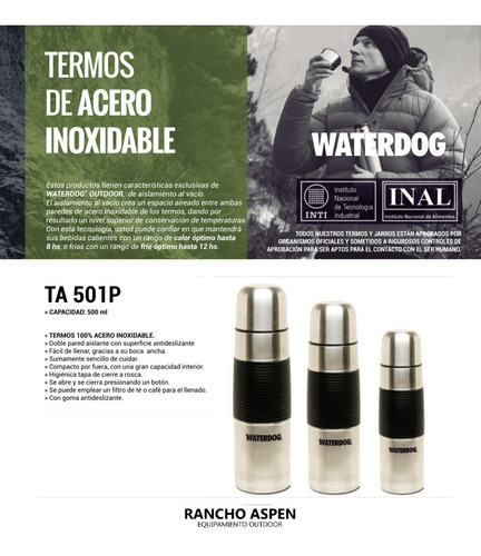 Termo Acero Inoxidable Antideslizante 500cc Waterdog 12 Hs