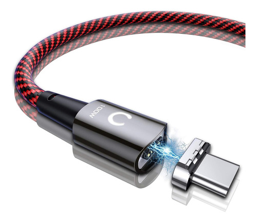 Cable Usb C Magnetico Trenzado Rojo 2 Metros