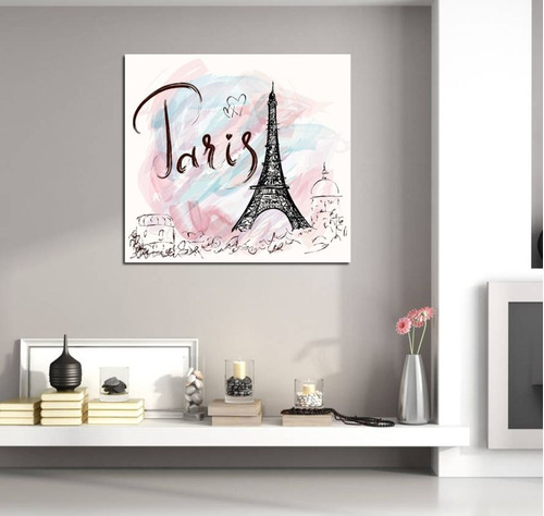 Cuadro 20x20cm Paris Love Torre Eiffel Pink M1