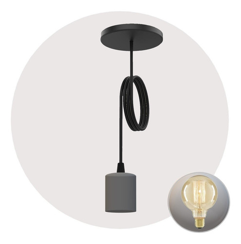 Lampara Colgante Led Bell 05 E27 Colores Techo + Filamento Color Gris