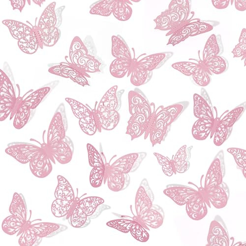 Decoración De Mariposas 3d Rosa 72pcs