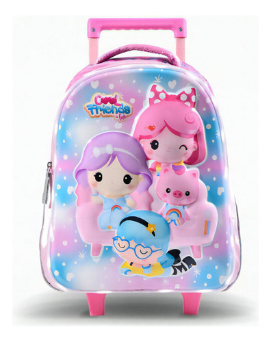 Mochila Carro Footy Cool Friends 35cm. Luz Led.f1908 Color Rosa Diseño de la tela Liso