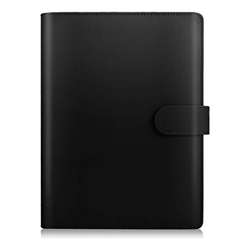 Carpeta A5 Para Agenda 6 Ganchos Traba Magnet Cuero Negro