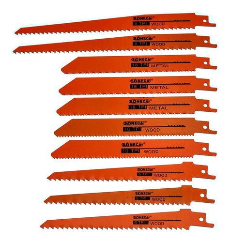 Kit Com 10 Lâminas Serra Sabre Para Madeira E Metal 6-8 Pol.
