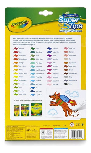 Super Tips 50 Plumones Crayola Marcadores Delgados Lavables Color Multicolor