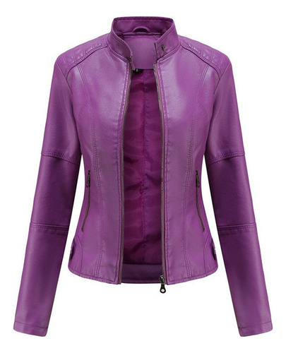 Cazadora Biker Casual De Piel Para Mujer