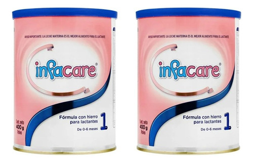Infacare C/hierro Fórmula Infantil 0-6 Meses Pack 2 C/u 400g Sin Sabor