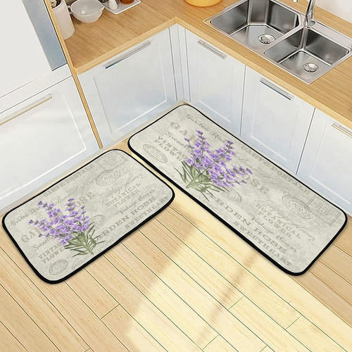~? Alaza Lavender Blossom Flower Non Slip Kitchen Floor Mat 